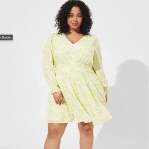 Torrid New with Tags Gauze Wide Waist Skater Dress Yellow/White Size 1 1X Plus